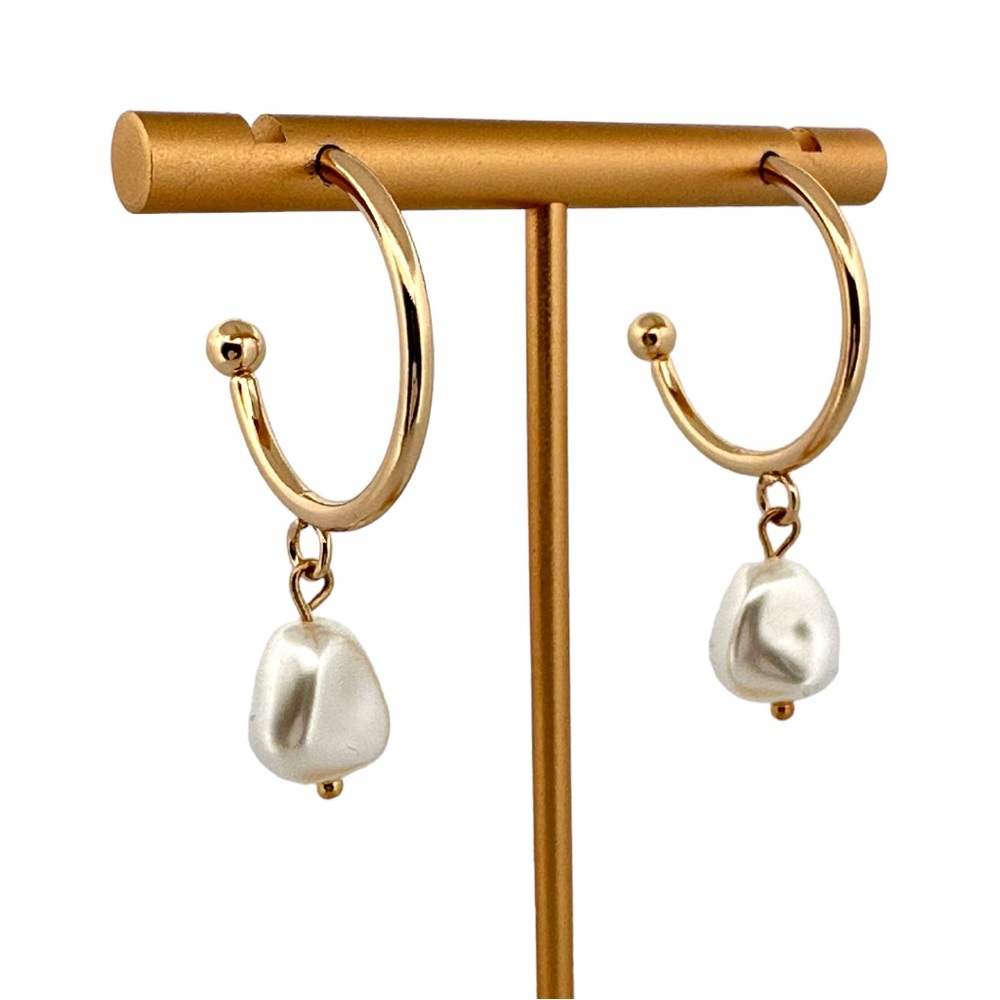 Laundry by Shelli Segal Gold Tone Simulated Pearl Gold Tone Hoop Drop Earrings